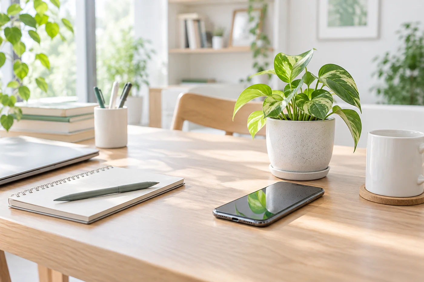 スマートフォンを使って観葉植物について相談するイメージ